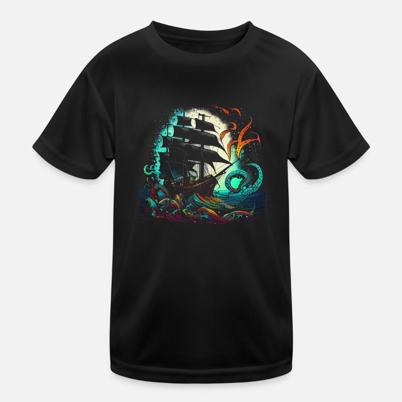 Bateau pirate rétro avec une pieuvre colorée T-shirt sport Enfant