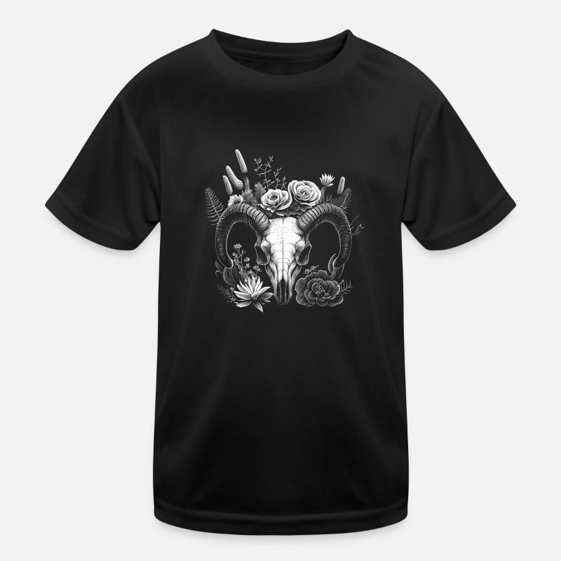 Widder Schädel mit Blumen und Sukkulenten Kinder Funktions-T-Shirt