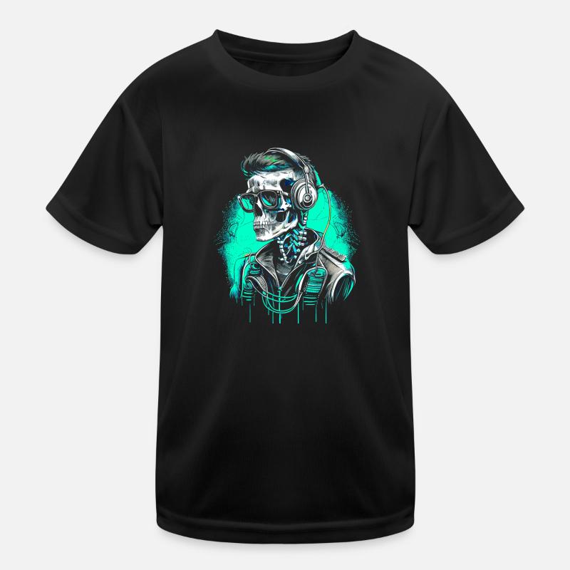 Cool Skeleton Portrait with Sunglasses Kids Functional T-Shirt