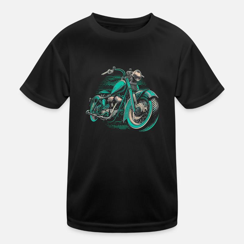 Cool Vintage Motorcycle Chopper in Green Blue Kids Functional T-Shirt