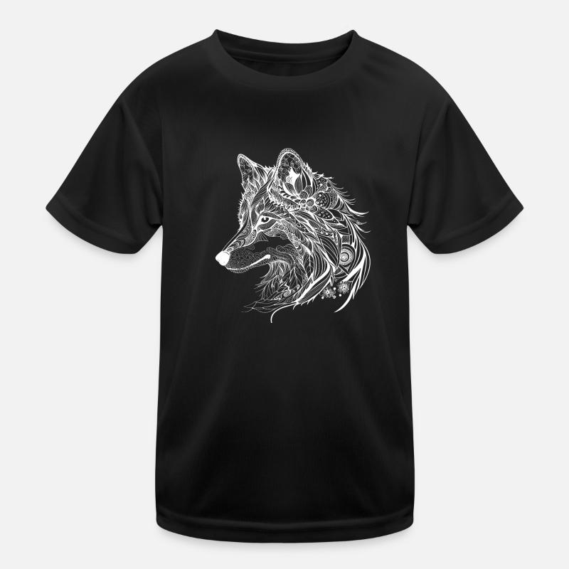 Mythischer Wolf mit Boho, Azteken Muster Kinder Funktions-T-Shirt