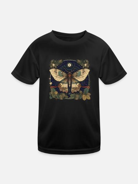 Mystical moth with magical herbarium - Kids Functional T-Shirt - black - Front