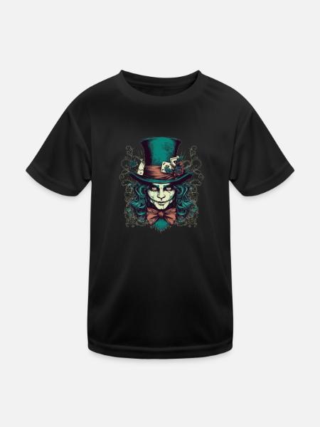 Gruseliger Hutmacher mit grünen Haaren - Kinder Funktions-T-Shirt - Schwarz - Vorne