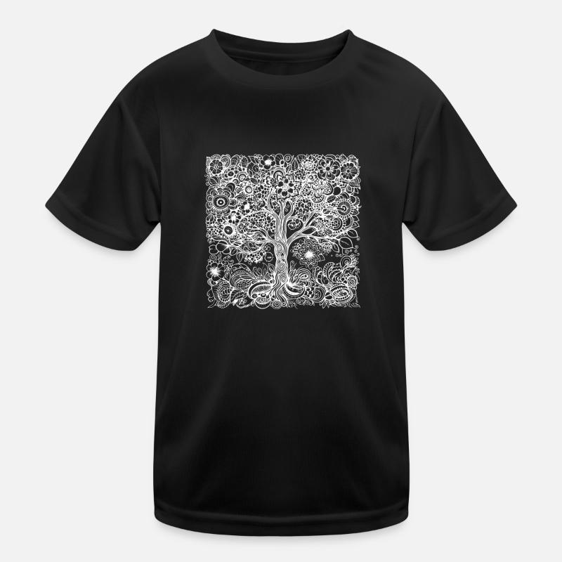 Boho Baum aus vielen detaillierten Blumen Mustern Kinder Funktions-T-Shirt