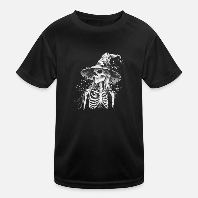 Dark Skeleton Witch with Witch Hat Kids Functional T-Shirt