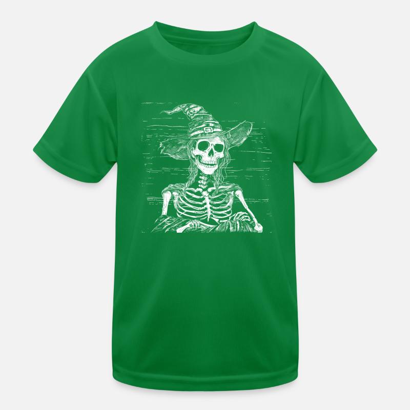 Dark Skeleton Witch with Witch Hat Kids Functional T-Shirt