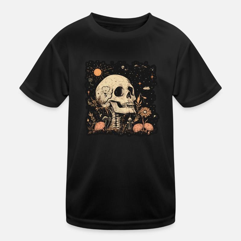 Boho hippie skeleton in 60s, 70s look Kids Functional T-Shirt