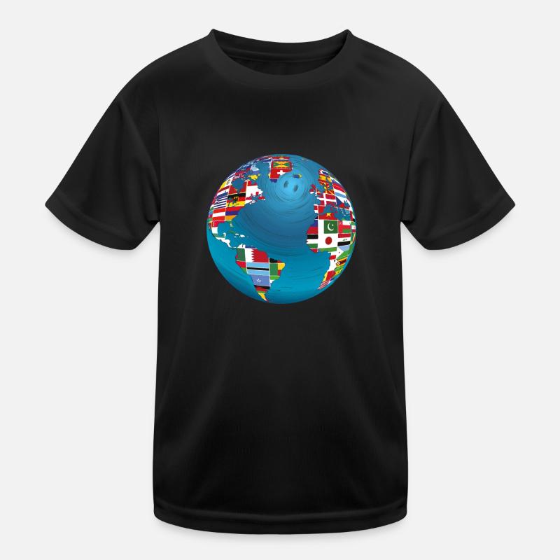 Carte du monde globe terrestre globe pays drapeaux continents T-shirt sport Enfant