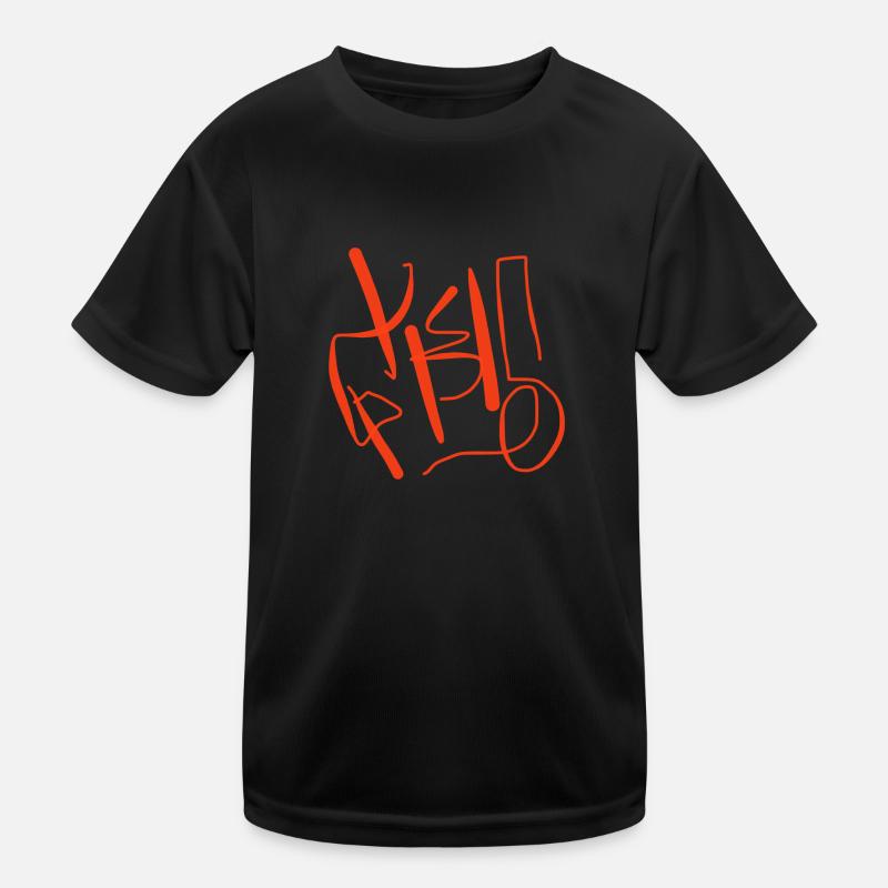 Abstrakte Kalligrafie in Orange Kinder Funktions-T-Shirt