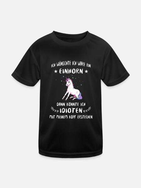 Einhorn gegen Idioten - Kinder Funktions-T-Shirt - Schwarz - Vorne