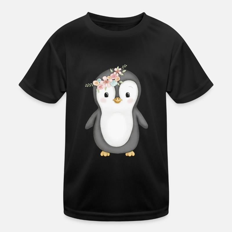 pingouin doux avec couronne de fleurs T-shirt sport Enfant