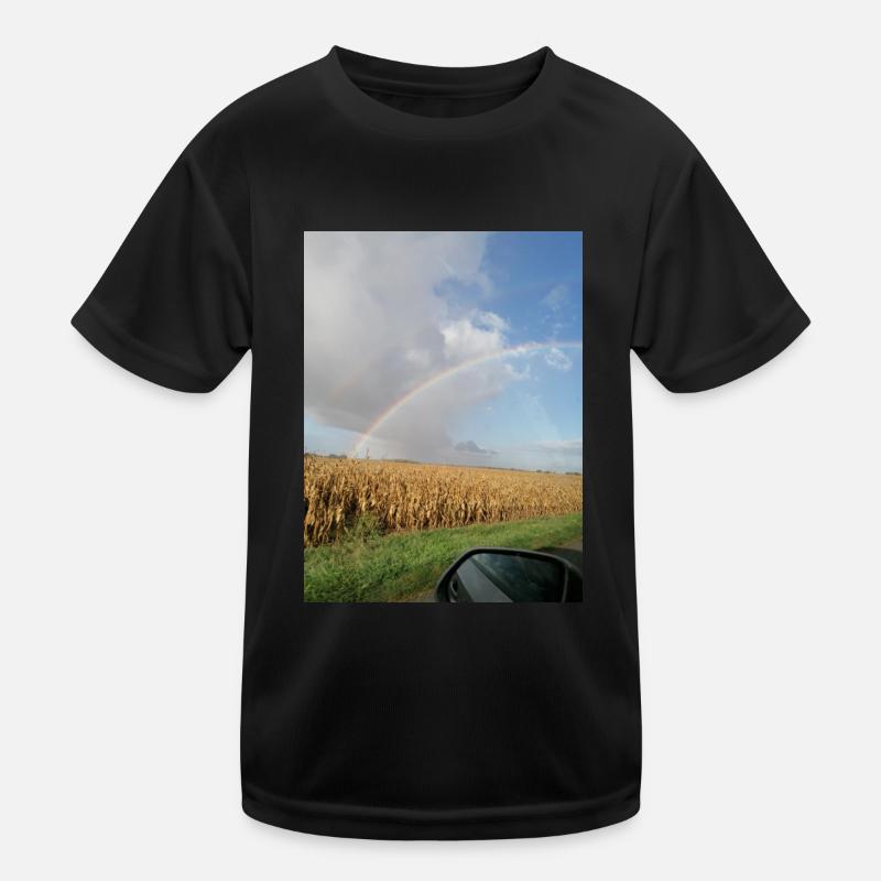 Rainbow on the road and wheat fields Kids Functional T-Shirt
