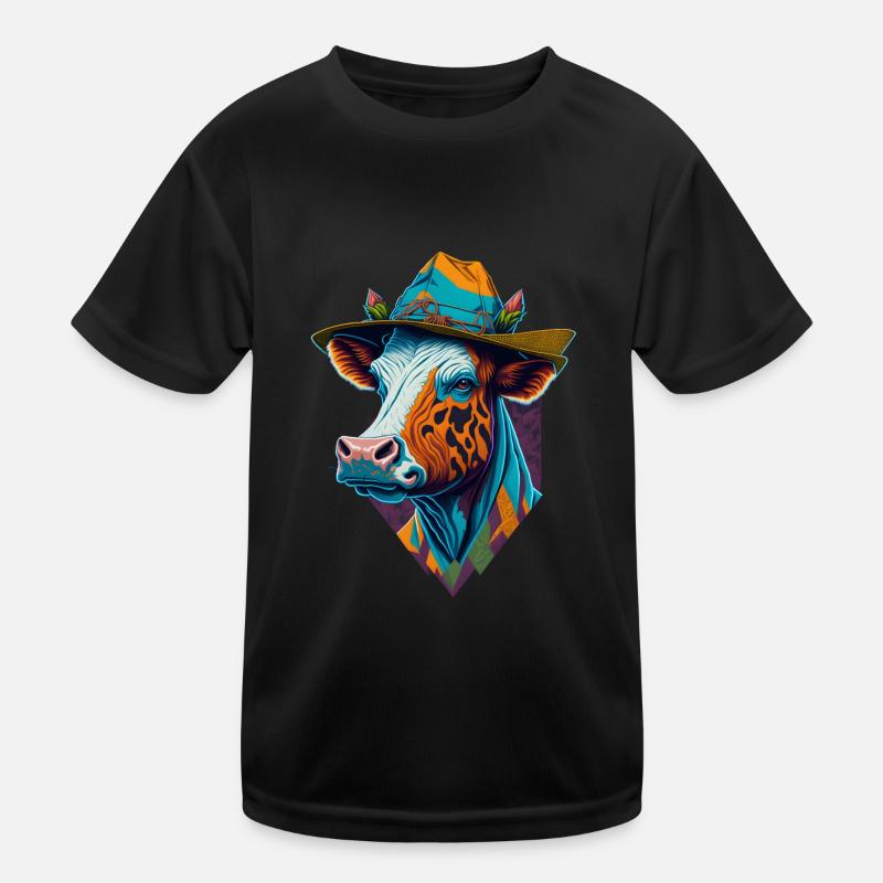 Colorful cow with hat Funny cows Farmer Farmer Kids Functional T-Shirt