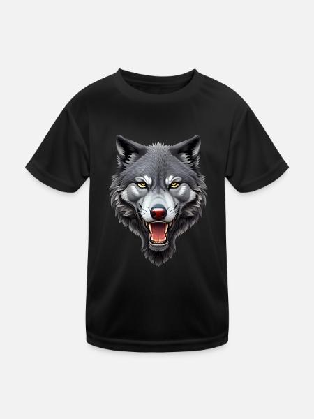 wolf - Kids Functional T-Shirt - black - Front