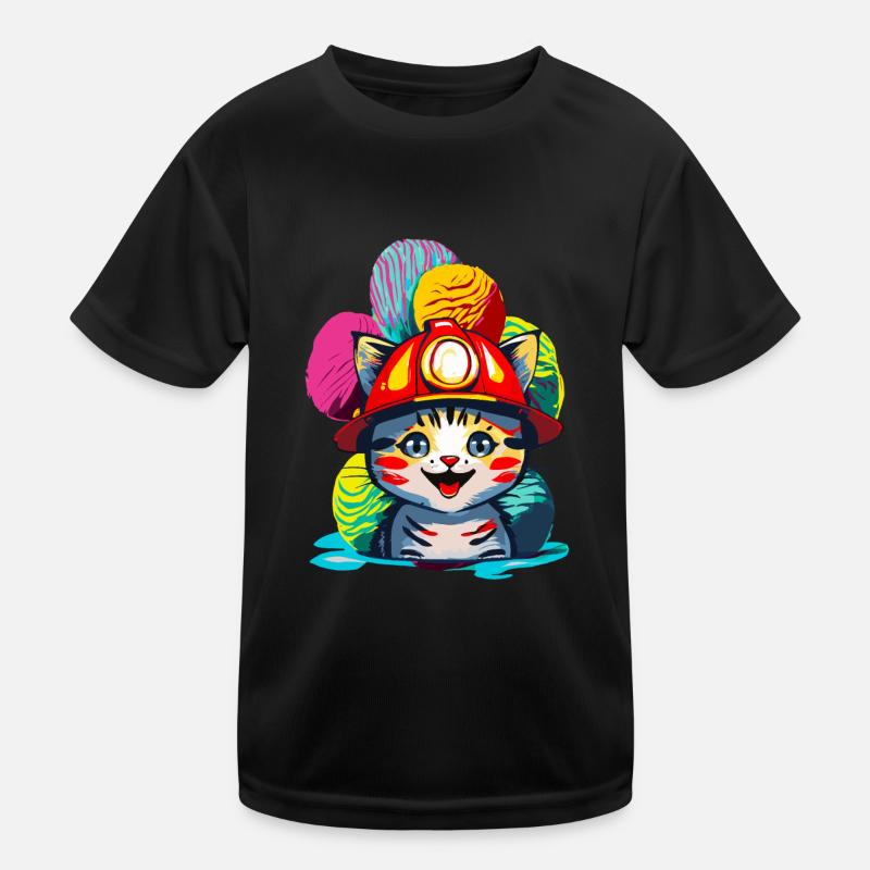 Feuerwehrmann Katze Kinder Funktions-T-Shirt