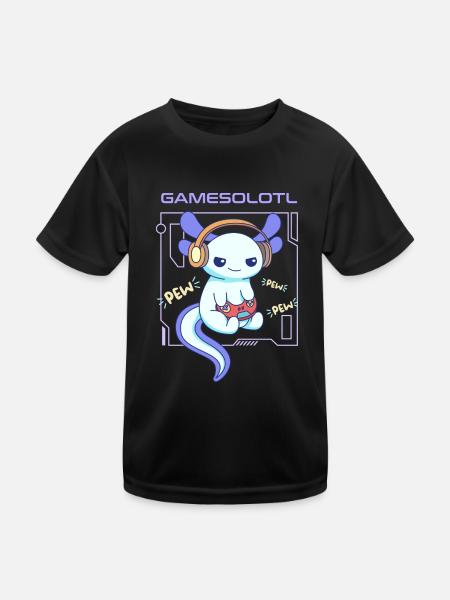 Gamesolotl Word Pun Design für Axolotl-Liebhaber - Kinder Funktions-T-Shirt - Schwarz - Vorne