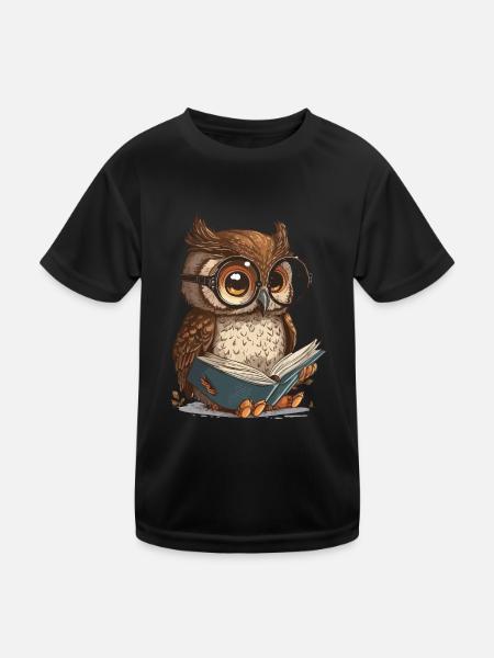 Weise Eule - Kinder Funktions-T-Shirt - Schwarz