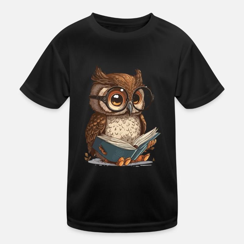 Weise Eule - Kinder Funktions-T-Shirt - Schwarz