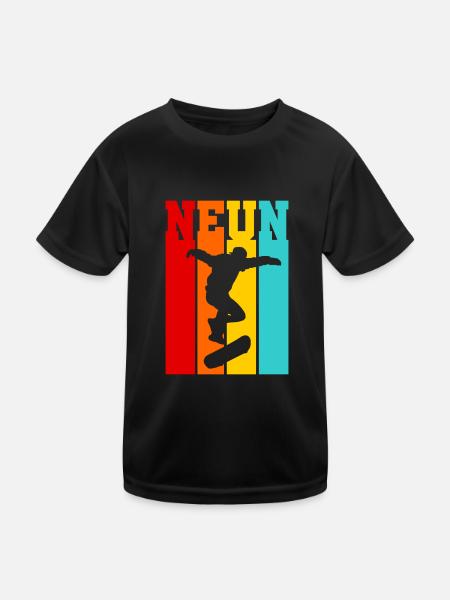 Neun Jahre alt - Alter - Geburtstag - Skater - Kinder Funktions-T-Shirt - Schwarz - Vorne