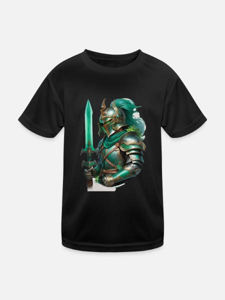 Armored knight dressed in bright green - Kids Functional T-Shirt - black - Front