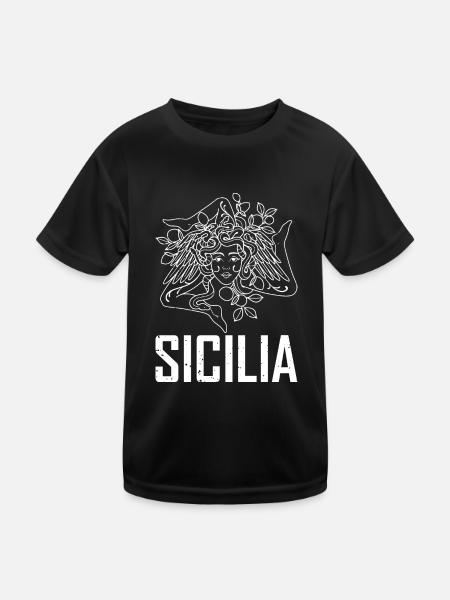 Sizilien Sicilia Italien Urlaub Flagge National - Kinder Funktions-T-Shirt - Schwarz - Vorne