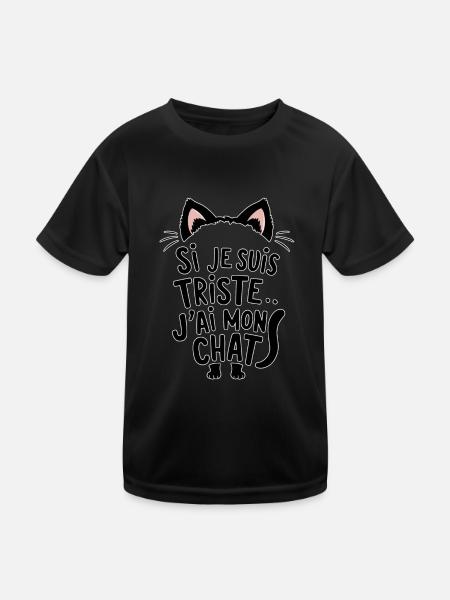 wenn ich traurig bin... Ich habe meine Katze - Kinder Funktions-T-Shirt - Schwarz - Vorne