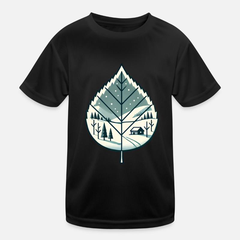 Blatt mit Schneelandschaft Kinder Funktions-T-Shirt