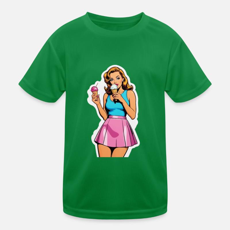 Fille rétro mangeant de la crème glacée T-shirt sport Enfant