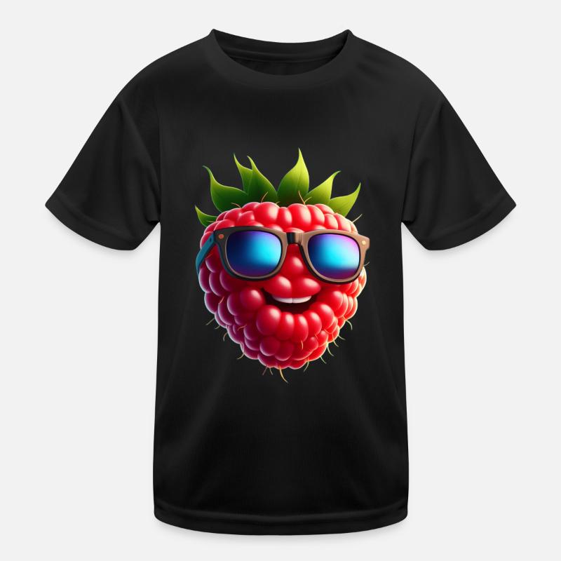 Coole Himbeere mit Sonnenbrille – Obst-Design Kinder Funktions-T-Shirt