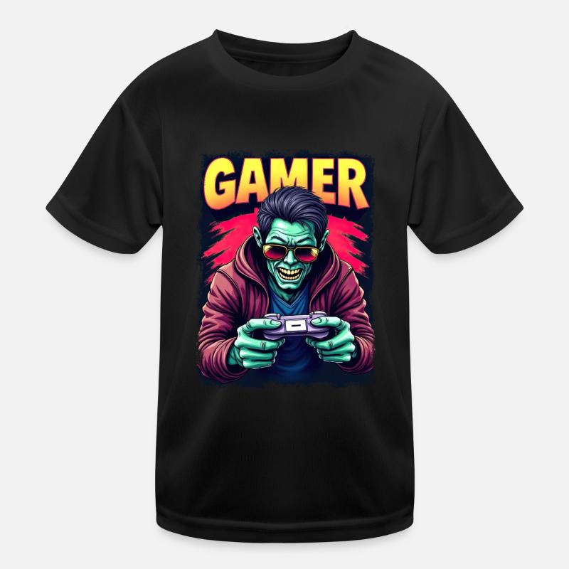 Zombie Gamer – Untoter mit Controller Retro Stil Kinder Funktions-T-Shirt
