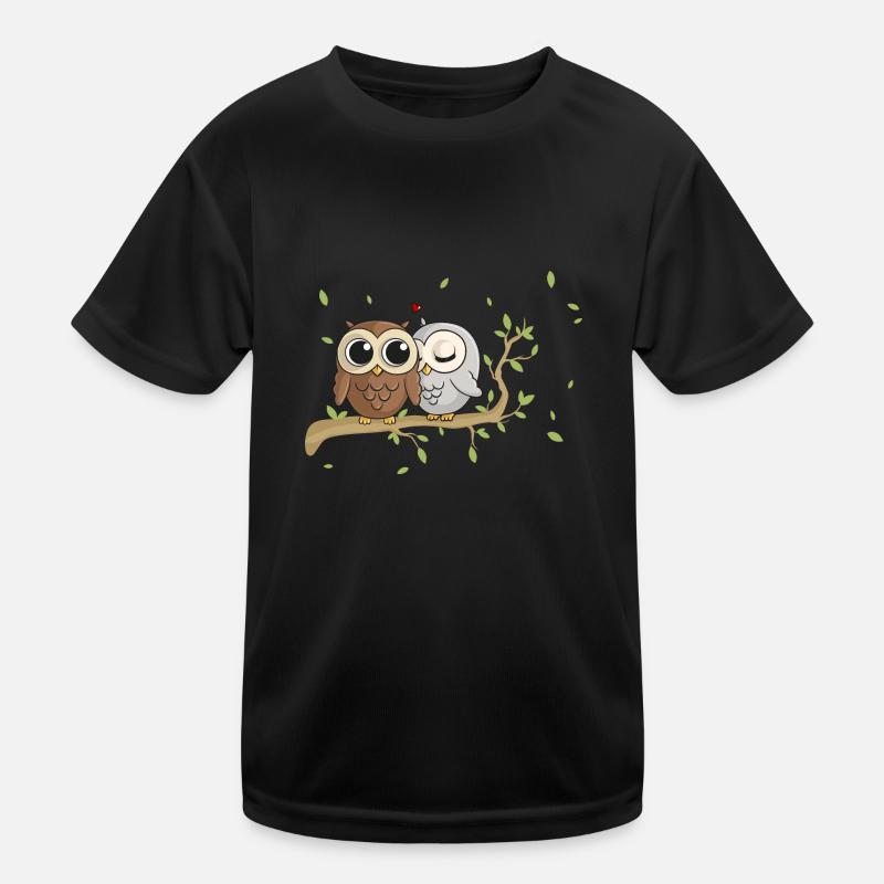 Verliebte Comic Eulen - Kinder Funktions-T-Shirt - Schwarz