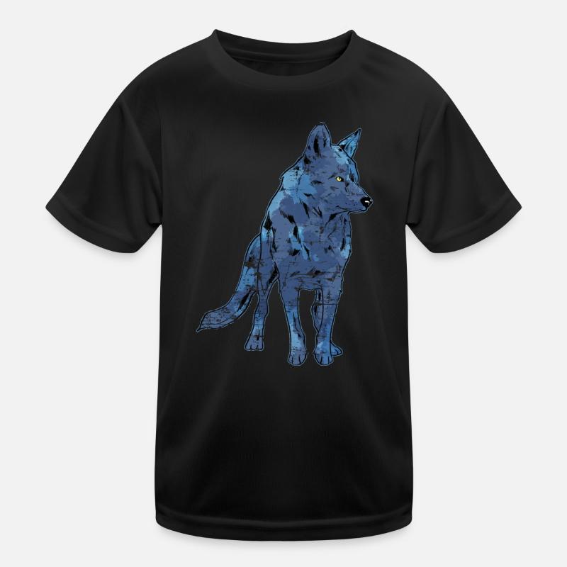 Wolf - Kinder Funktions-T-Shirt - Schwarz