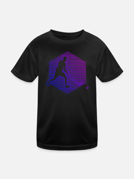 Herren Unihockey Unihockeyspielen Hockey - Kinder Funktions-T-Shirt - Schwarz - Vorne