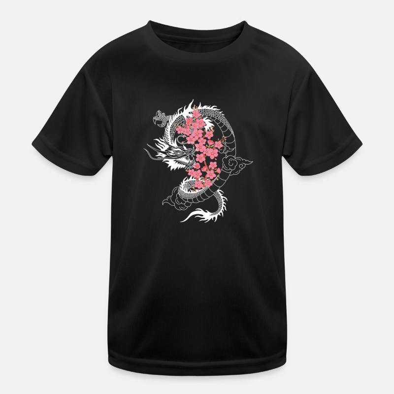 Japanese Dragon Cherry Blossom Tree Sakura Tree - Kids Functional T-Shirt - black