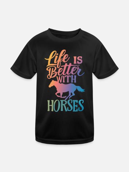 Pferd Pferde Reiten Pferdereiten Sprungreiten - Kinder Funktions-T-Shirt - Schwarz - Vorne