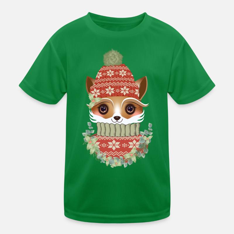 cute fox with sweater, bobble hat & wreath Kids Functional T-Shirt
