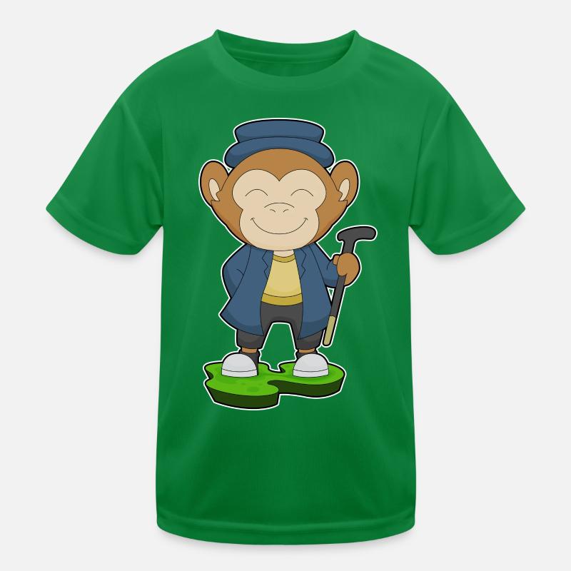 Monkey Pensioner Walking Stick Kids Functional T-Shirt