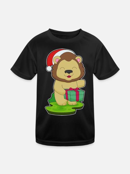 Lion Christmas Package - Kids Functional T-Shirt - black - Front