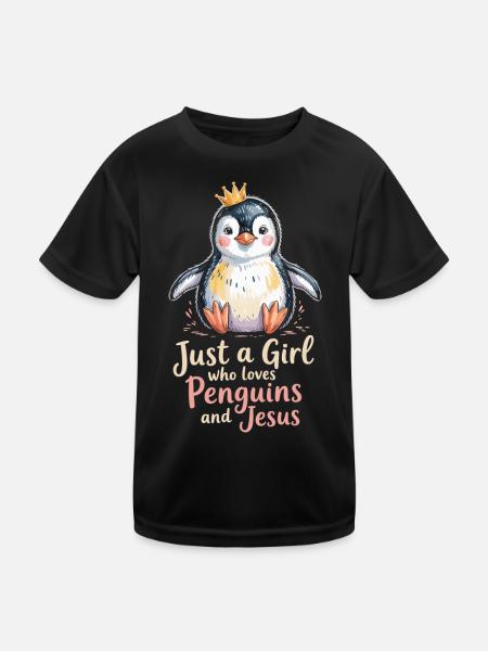 Königlicher Pinguin: Liebe zu Jesus - Kinder Funktions-T-Shirt - Schwarz
