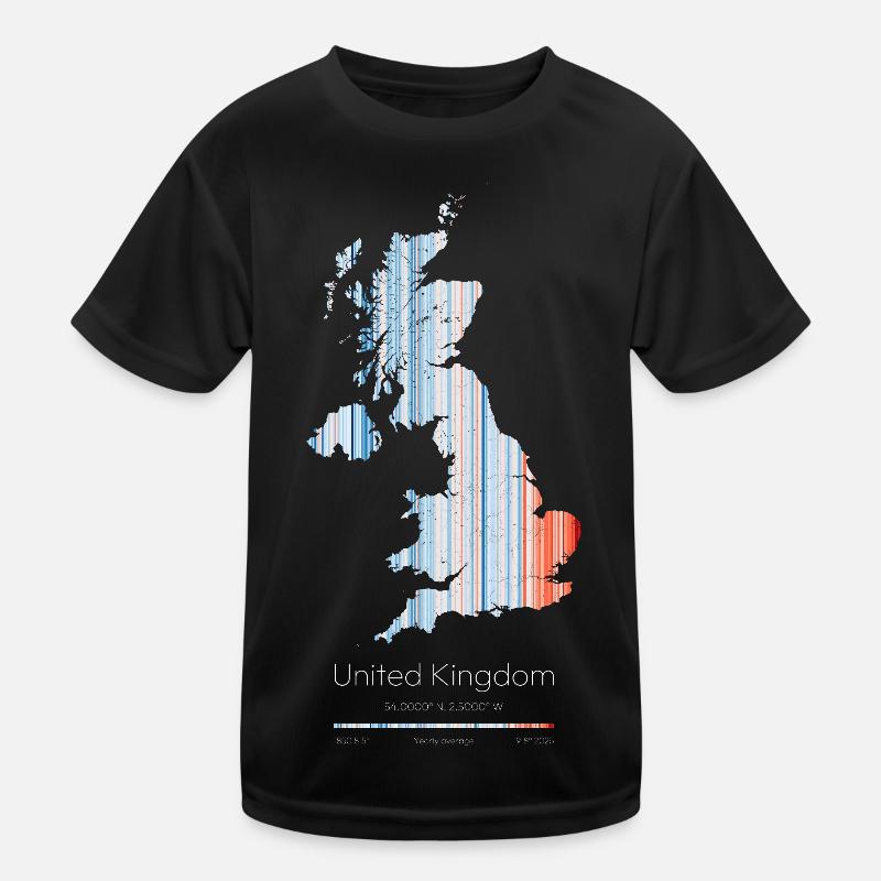 UK – Climate History Warming Stripes Map Print Kids Functional T-Shirt