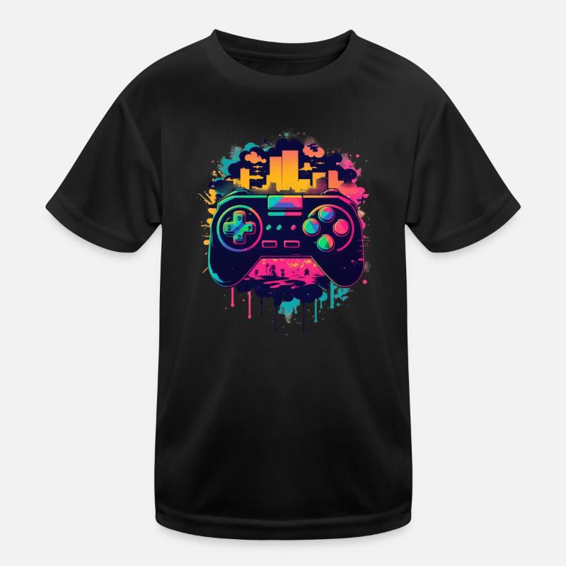 Gaming Konsole - Kinder Funktions-T-Shirt - Schwarz