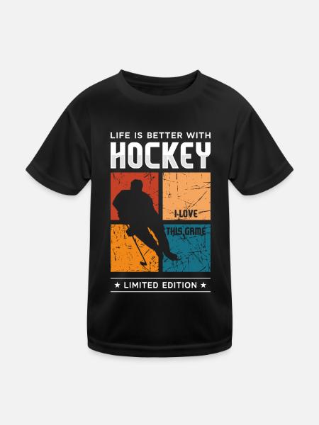 Life is better with Hockey - Kinder Funktions-T-Shirt - Schwarz - Vorne