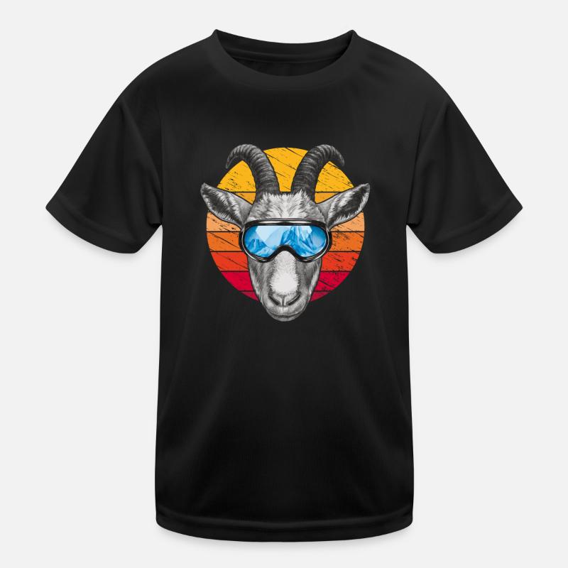 Funny goat with ski goggles Kids Functional T-Shirt