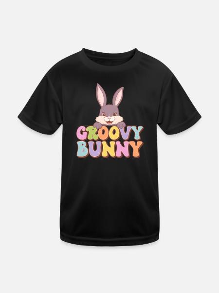 Groovy Bunny - Kinder Funktions-T-Shirt - Schwarz - Vorne