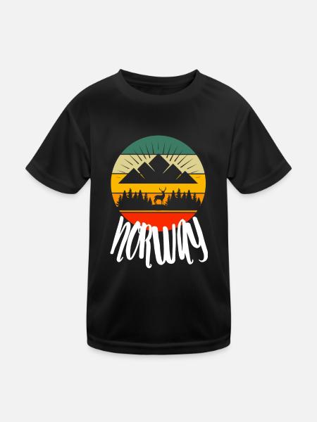 Mountains Hikers Forest Hiking Retro Norway Nature - Kids Functional T-Shirt - black - Front