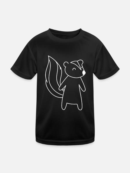 Skunk Drawing Waldtier Süße Nagetier-Silhouette - Kinder Funktions-T-Shirt - Schwarz - Vorne
