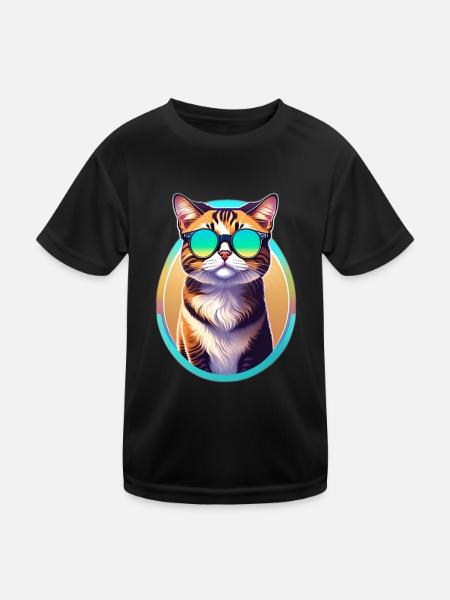 Spectacled cat - Kids Functional T-Shirt - black