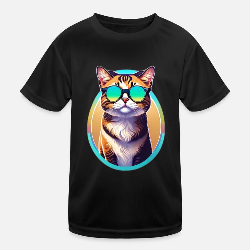 Spectacled cat - Kids Functional T-Shirt - black