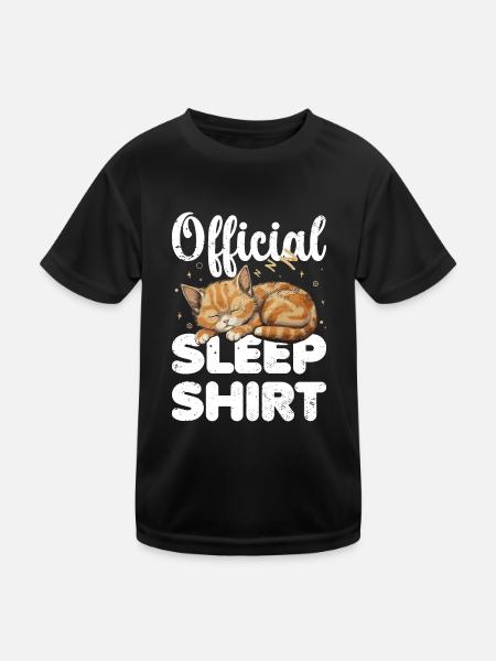 Katze Kätzchen Offizielles Schlafshirt Faul Relax - Kinder Funktions-T-Shirt - Schwarz - Vorne