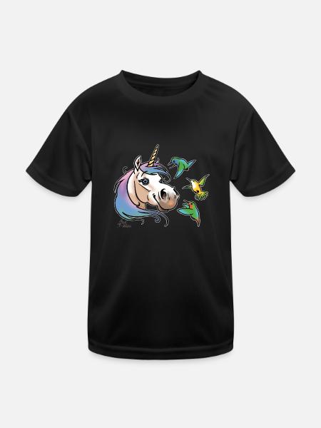Einhorn und Kolibris (weisse Umrisse - Kids Functional T-Shirt - black